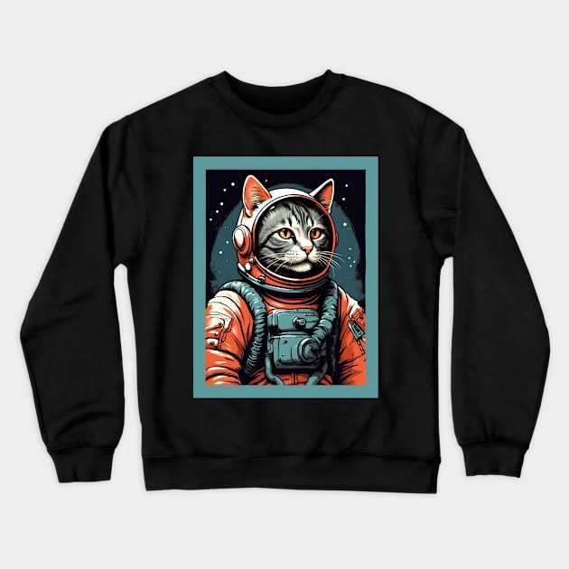 Cat Astronaut Crewneck Sweatshirt by VivaLaRetro